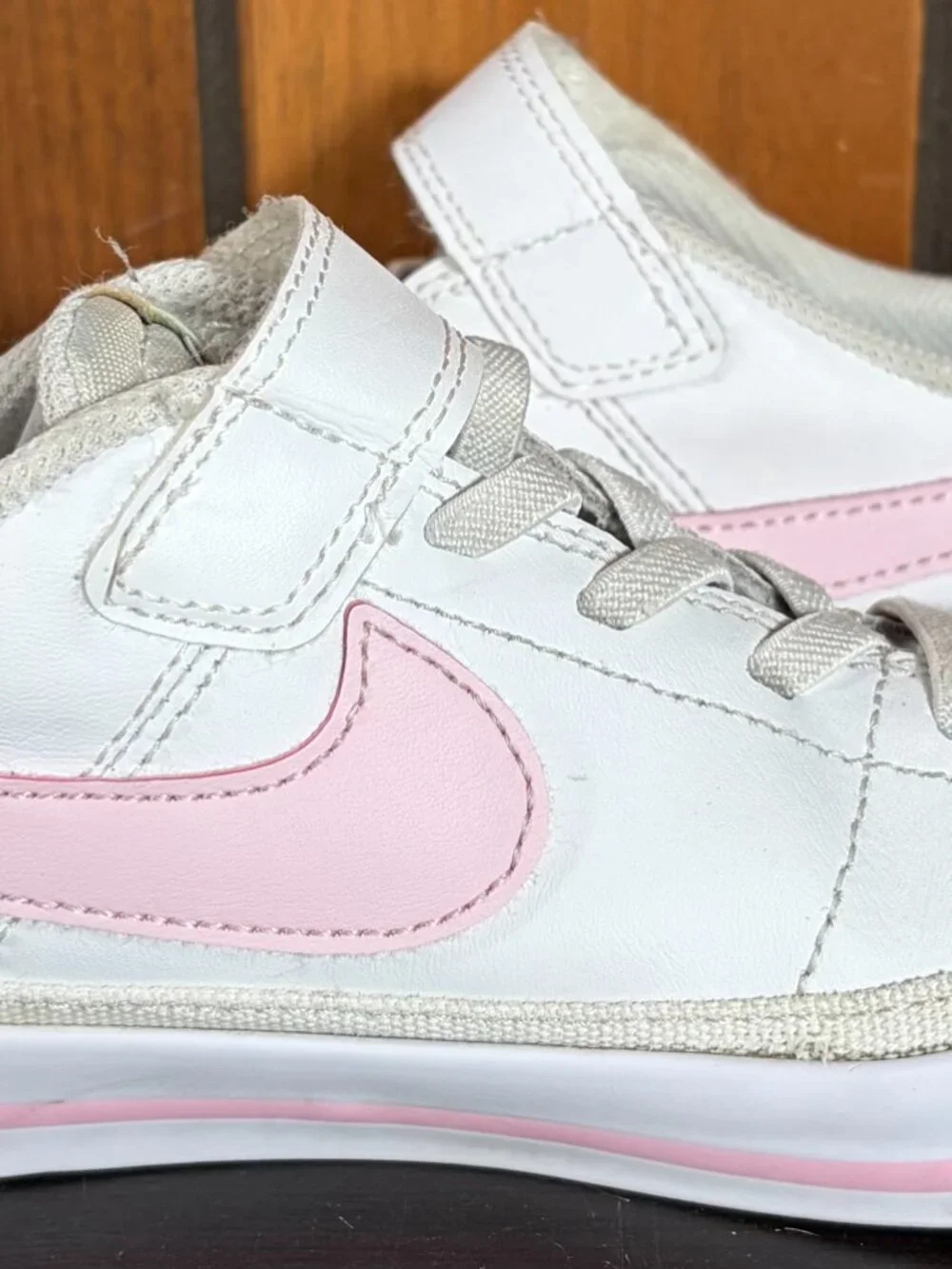 Nike Court Legacy PS White Pink Foam Kids Sneakers Sz 2.5Y Lace & Velcro Strap